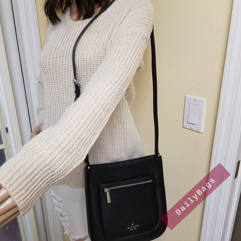 NWT KATE SPADE TOP ZIP CROSSBODY LEILA BLACK WKR00454 100% AUTHENTIC - Picture 4 of 11